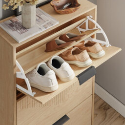 Sobuy Shoe Cabinet With 3 Flip-Down Drawers Storage 12 Pairs Load Capacity 27 Kg Fsr213-N - Light Oak - thumbnail 9