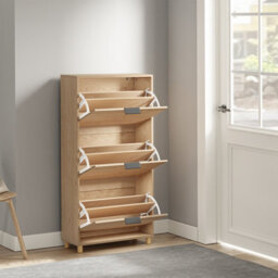 Sobuy Shoe Cabinet With 3 Flip-Down Drawers Storage 12 Pairs Load Capacity 27 Kg Fsr213-N - Light Oak - thumbnail 5
