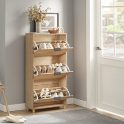 Sobuy Shoe Cabinet With 3 Flip-Down Drawers Storage 12 Pairs Load Capacity 27 Kg Fsr213-N - Light Oak - thumbnail 4