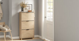 Sobuy Shoe Cabinet With 3 Flip-Down Drawers Storage 12 Pairs Load Capacity 27 Kg Fsr213-N - Light Oak - thumbnail 7