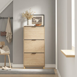 Sobuy Shoe Cabinet With 3 Flip-Down Drawers Storage 12 Pairs Load Capacity 27 Kg Fsr213-N - Light Oak - thumbnail 6