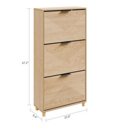 Sobuy Shoe Cabinet With 3 Flip-Down Drawers Storage 12 Pairs Load Capacity 27 Kg Fsr213-N - Light Oak - thumbnail 2