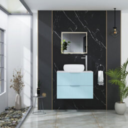 Royal Bathrooms Evora 700mm Powder Blue Fluted Wall Hung Countertop Vanity Unit 2 Drawer With Milan Basin - thumbnail 2