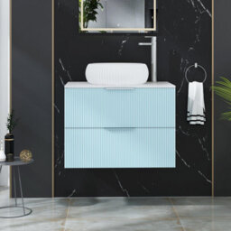 Royal Bathrooms Evora 700mm Powder Blue Fluted Wall Hung Countertop Vanity Unit 2 Drawer With Milan Basin - thumbnail 1