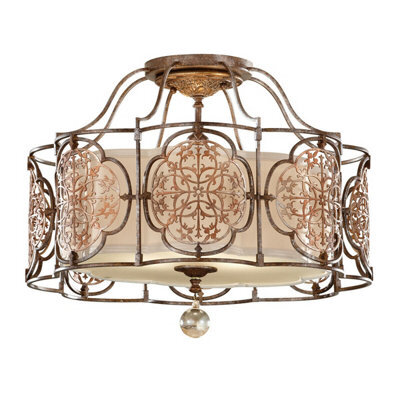 3 Bulb Semi Flush Light In British Bronze With Led E27 60W Bulbs