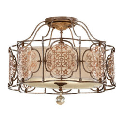 3 Bulb Semi Flush Light In British Bronze With Led E27 60W Bulbs