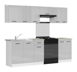 Impact Furniture Kitchen Cabinets Fitted Package 7 Unit Set Complete Wall Base Cupboards Light Grey Gloss 240Cm Diy Kitchenette Junona - thumbnail 2