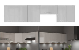Impact Furniture Kitchen Cabinets Fitted Package 7 Unit Set Complete Wall Base Cupboards Light Grey Gloss 240Cm Diy Kitchenette Junona - thumbnail 7