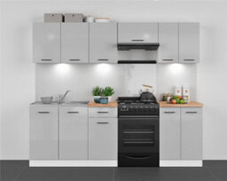 Impact Furniture Kitchen Cabinets Fitted Package 7 Unit Set Complete Wall Base Cupboards Light Grey Gloss 240Cm Diy Kitchenette Junona - thumbnail 1