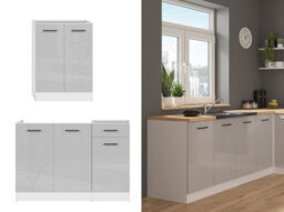 Impact Furniture Kitchen Cabinets Fitted Package 7 Unit Set Complete Wall Base Cupboards Light Grey Gloss 240Cm Diy Kitchenette Junona - thumbnail 5