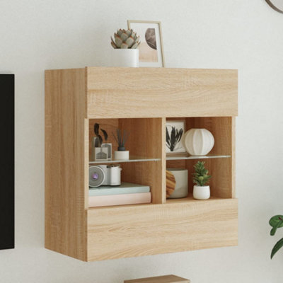 Berkfield Tv Wall Cabinet With Led Lights Sonoma Oak 58.5X30X60.5 Cm - image 1
