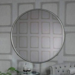 Deenz 60Cm Extra Large Round Silver Wall Mounted Mirror Silver Iron Metallic Frame Bathroom Living Room Home Office