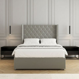 REGIONAL FURNISHINGS Silver Plush Velvet Divan Bed Set Upholstered 54Inch Headboard 2Drawersfootend & Mattress In Double King 4Ft 6Ft Sizes - thumbnail 2