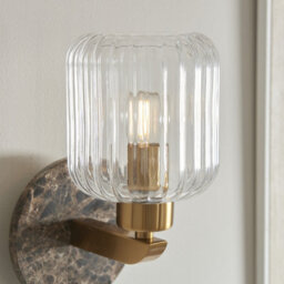 Luminosa Lighting Luminosa Travi Ribbed Wall Lamp Dark Brown Emperador Marble, Vintage Brass & Clear Ribbed Glass E14 - thumbnail 5