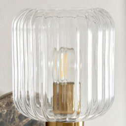 Luminosa Lighting Luminosa Travi Ribbed Wall Lamp Dark Brown Emperador Marble, Vintage Brass & Clear Ribbed Glass E14 - thumbnail 6