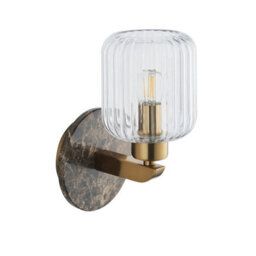 Luminosa Lighting Luminosa Travi Ribbed Wall Lamp Dark Brown Emperador Marble, Vintage Brass & Clear Ribbed Glass E14 - thumbnail 7