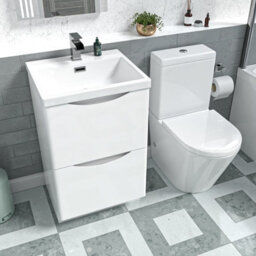 Nes Home White 500mm Basin Vanity Unit And Rimless Close Coupled Toilet - thumbnail 5