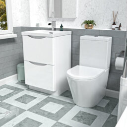 Nes Home White 500mm Basin Vanity Unit And Rimless Close Coupled Toilet - thumbnail 1