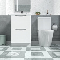 Nes Home White 500mm Basin Vanity Unit And Rimless Close Coupled Toilet - thumbnail 2