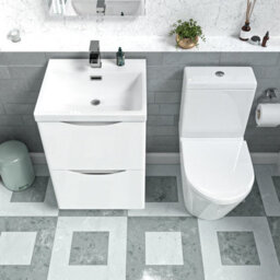 Nes Home White 500mm Basin Vanity Unit And Rimless Close Coupled Toilet - thumbnail 3