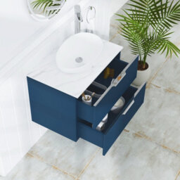 Royal Bathrooms Evora 700mm Midnight Blue Fluted Wall Hung Countertop Vanity Unit 2 Drawer With Nova Basin - thumbnail 3