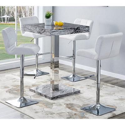 Furniture in Fashion Topaz Melange Marble Effect Bar Table 4 Candid White Stools - image 1