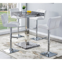 Furniture in Fashion Topaz Melange Marble Effect Bar Table 4 Candid White Stools