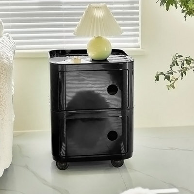 Living And Home Black Square Multi Tiered Plastic Bedside Storage Drawers Unit Drawer Bedside Chest With Wheels 51Cm H