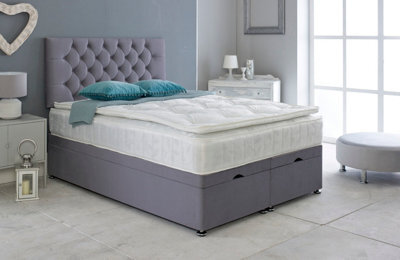 Adore Designs Chesterfield Plush Velvet Ottoman Storage Bed, With Pillow Top Mattress - 6Ft Super King - Grey