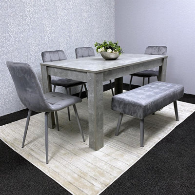 Kosy Koala Grey Wooden Dining Table Set With 4 Chairs And 1 Bench Dining Kitchen Furniture - image 1
