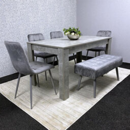 Kosy Koala Grey Wooden Dining Table Set With 4 Chairs And 1 Bench Dining Kitchen Furniture - thumbnail 1