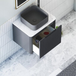 Royal Bathrooms Avenza 600mm Matt Obsidian Black Wall Hung Bathroom Countertop Vanity Unit 1 Drawer With Art Square Basin - thumbnail 5