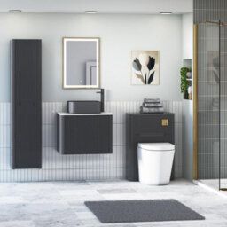 Royal Bathrooms Avenza 600mm Matt Obsidian Black Wall Hung Bathroom Countertop Vanity Unit 1 Drawer With Art Square Basin - thumbnail 4