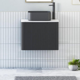 Royal Bathrooms Avenza 600mm Matt Obsidian Black Wall Hung Bathroom Countertop Vanity Unit 1 Drawer With Art Square Basin - thumbnail 1