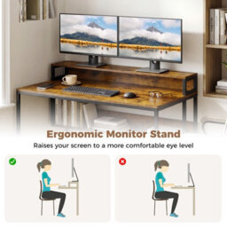 Costway 120 Cm Office Desk With Monitor Stand Industrial Computer Desk With Storage Shelf - thumbnail 8