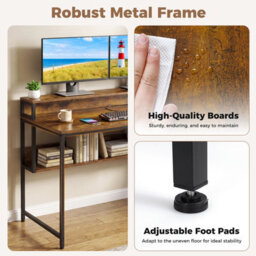 Costway 120 Cm Office Desk With Monitor Stand Industrial Computer Desk With Storage Shelf - thumbnail 6