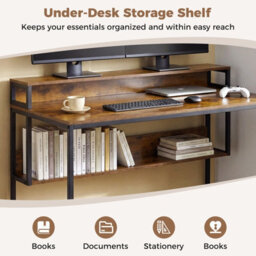 Costway 120 Cm Office Desk With Monitor Stand Industrial Computer Desk With Storage Shelf - thumbnail 7