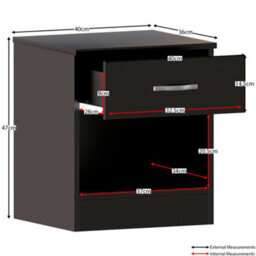 Lassic Vida Designs Riano 3 Piece Bedroom Set (1 Drawer Bedside Chest, 5 Drawer Chest, 2 Door Wardrobe) Black (4) - thumbnail 9