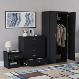 Lassic Vida Designs Riano 3 Piece Bedroom Set (1 Drawer Bedside Chest, 5 Drawer Chest, 2 Door Wardrobe) Black (4) - thumbnail 4