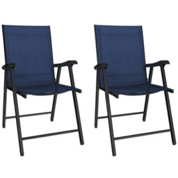 Outsunny Folding Garden Chairs Set Of 2 With High Back, Armrests, Navy Blue - thumbnail 2