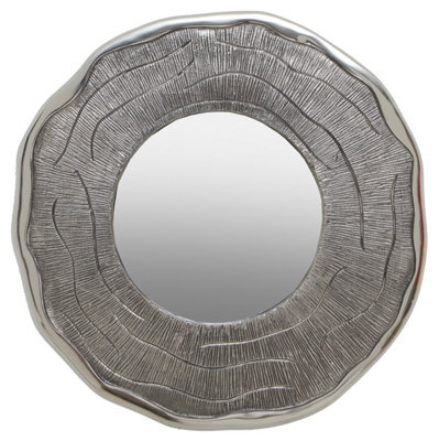 Orsina Small Oak Effect Silver Wall Mirror, 62Cm Round Decorative Wall Mirror, Compact Modern Mirror With Oak Effect - image 1