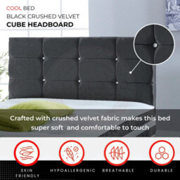 "Cool Bed Black Crushed Velvet 3Ft - Single (2 Drawers) Divan Bed Set With Memory Sprung Mattress And 20"" Cube Headboard" - thumbnail 3