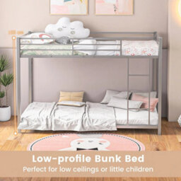 Metal Bunk Bed Low Profile Single Over Single Bunk Beds With Ladder Sliver - thumbnail 4