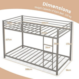 Metal Bunk Bed Low Profile Single Over Single Bunk Beds With Ladder Sliver - thumbnail 2