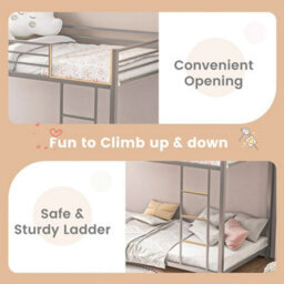 Metal Bunk Bed Low Profile Single Over Single Bunk Beds With Ladder Sliver - thumbnail 3