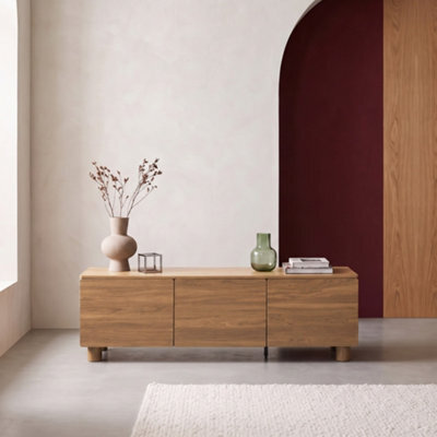 Sweeek - Tv Stand 140Cm 3 Doors Wood Decor Hazel Wood Effect - Ayana - image 1