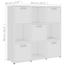 Vidaxl Book Cabinet White 90X30X90 Cm Engineered Wood Book Cabinets - thumbnail 8