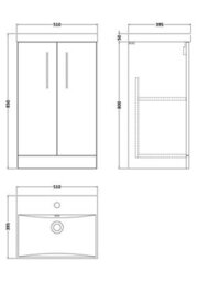Balterley  Contemporary Bathroom Floor Standing 2-Door Vanity & Thin-Edge Basin, Anthracite, 500mm - thumbnail 2