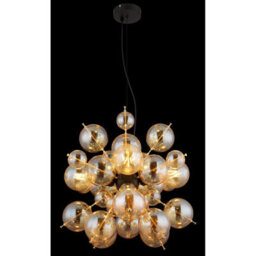 Luminosa Lighting Luminosa Udo Globe Pendant Ceiling Light Matt Black Balls Amber Glass Shade 4X E27 - thumbnail 4