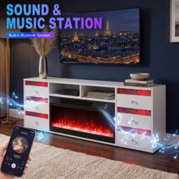 Fenchilin Electric Fireplace Tv Stand With Bluetooth Speaker 6 Rgb Led Glitter Drawers, Remote & Timer, White 180Cm - thumbnail 6